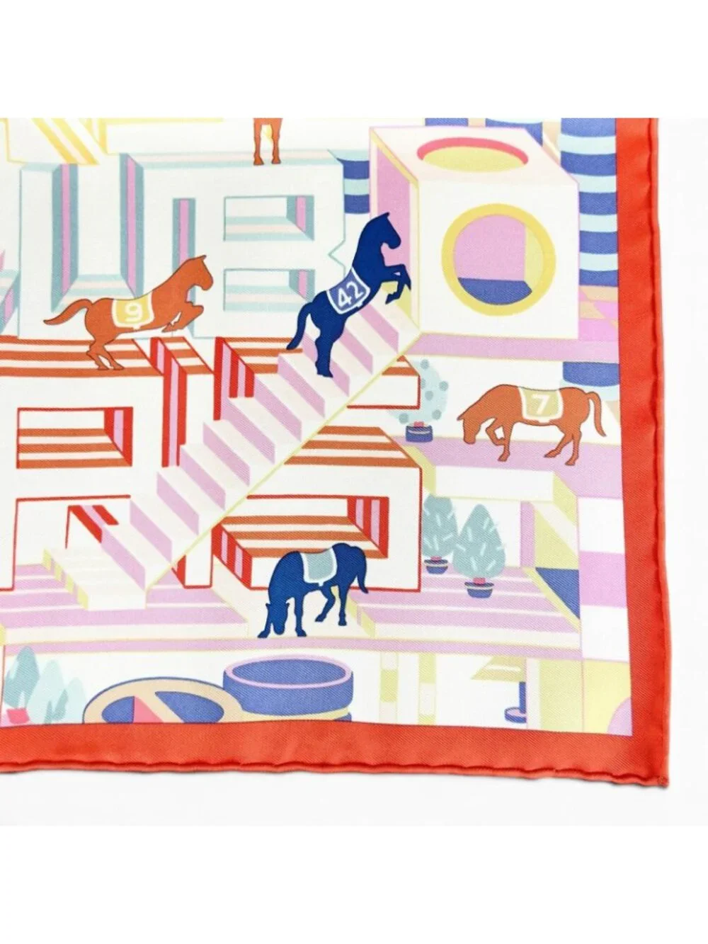 Hermes Carre 45 Gavroche Horse Club Detail Silk 100% Scarf Multi
